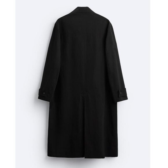 *SOLD* ZARA Men's 100% Cotton Black Trench Coat Size S Oversized Fit NEW! - Picture 6 of 9
